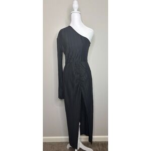 NWT Pretty Little Thing Black Long Sleeve Midi Maxi Dress Ruched Wedding Size 10